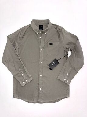 RVCA Boy’s XL Olive Green Long-Sleeve Button-Down Shirt